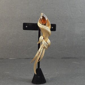 Sarah Coventry Brooch Calla Lily Gold Tone Brown Glass Marquise Rhinestone MCM